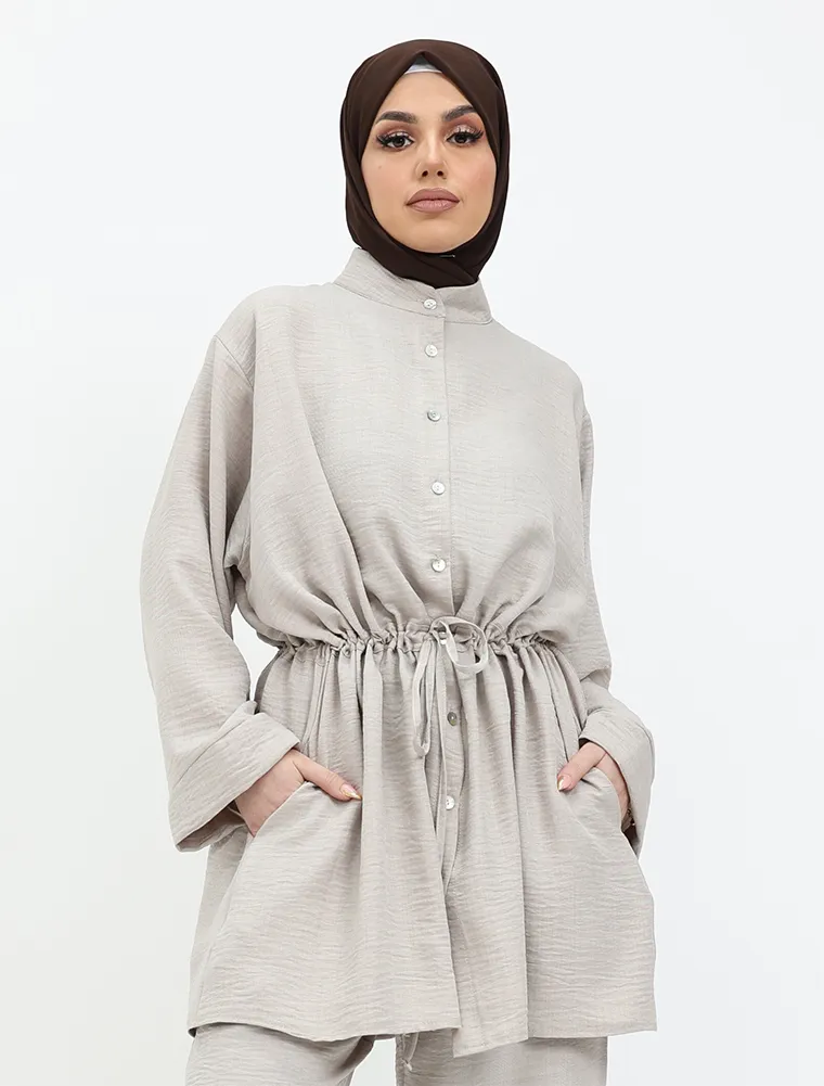 Stone Linen Feel Drawstring Co Ord Set